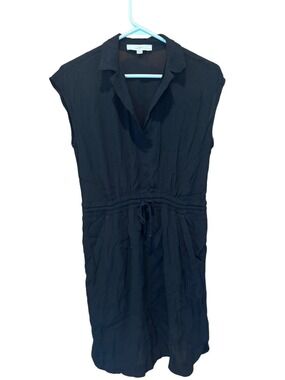 LOFT Sleeveless V-Neck Collared Elastic-Waist Black Casual Mini Dress Size SP